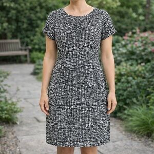 Banana Republic Petite 10P Black White‎ 100% Silk Dress Lined Abstract Print